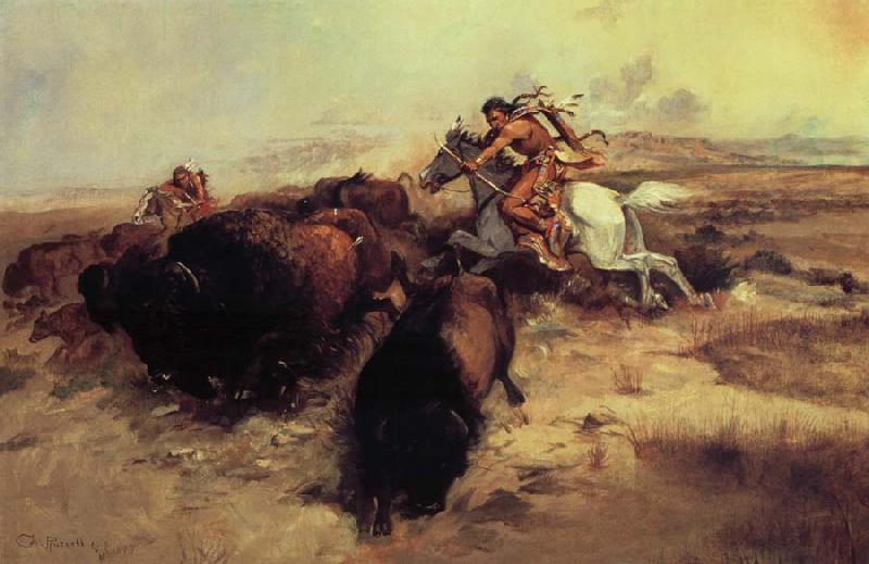 Charles M Russell Buffalo Hunt France oil painting art